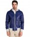 Giacca bomber in pelle blu elettrico con cappuccio