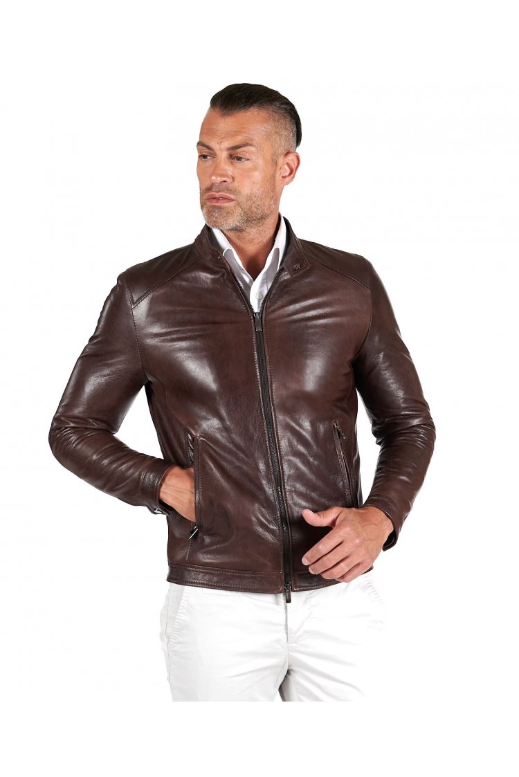 Blouson cuir marron foncé...