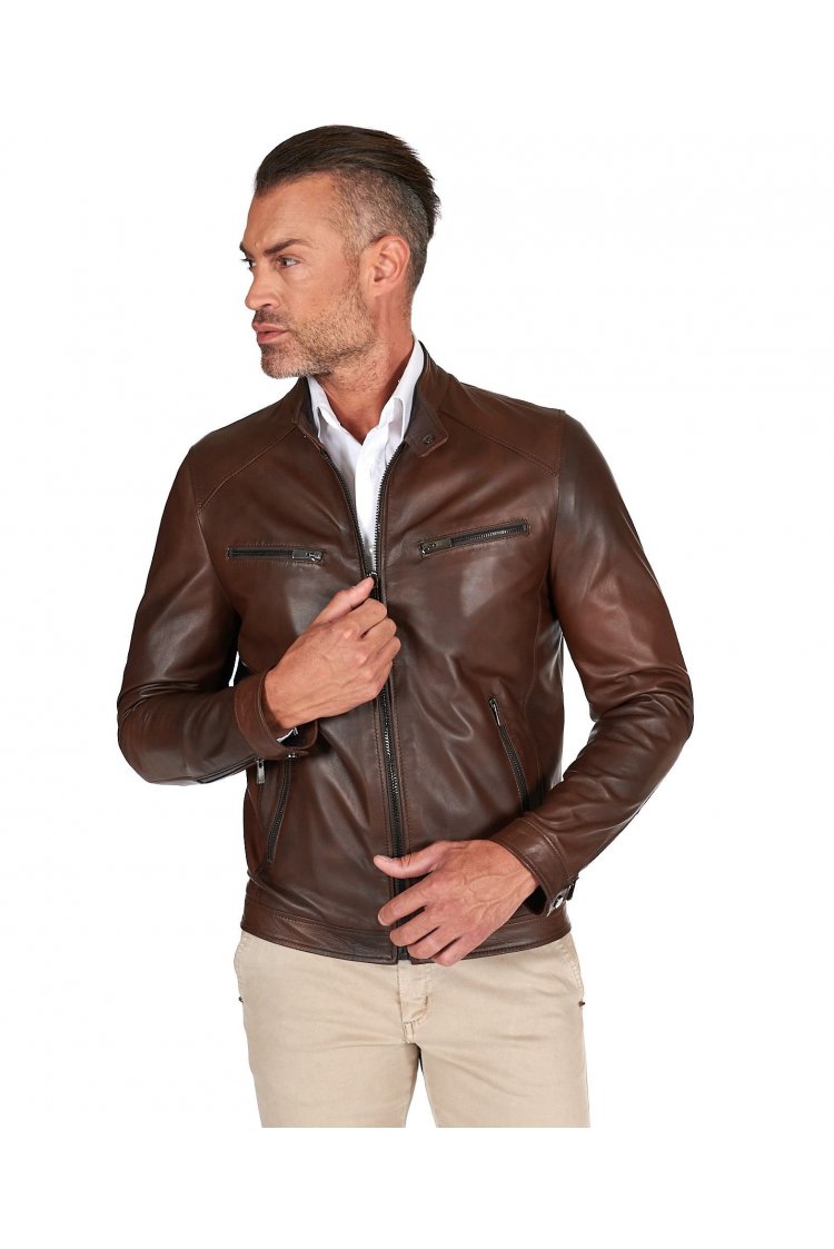 Blouson cuir plongé marron...