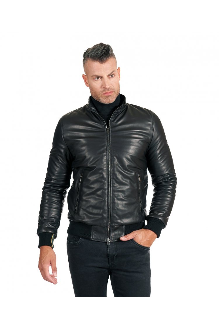 Blouson cuir noir bomber...