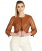 Giacca corta bolero in pelle cuoio girocollo effetto vintage