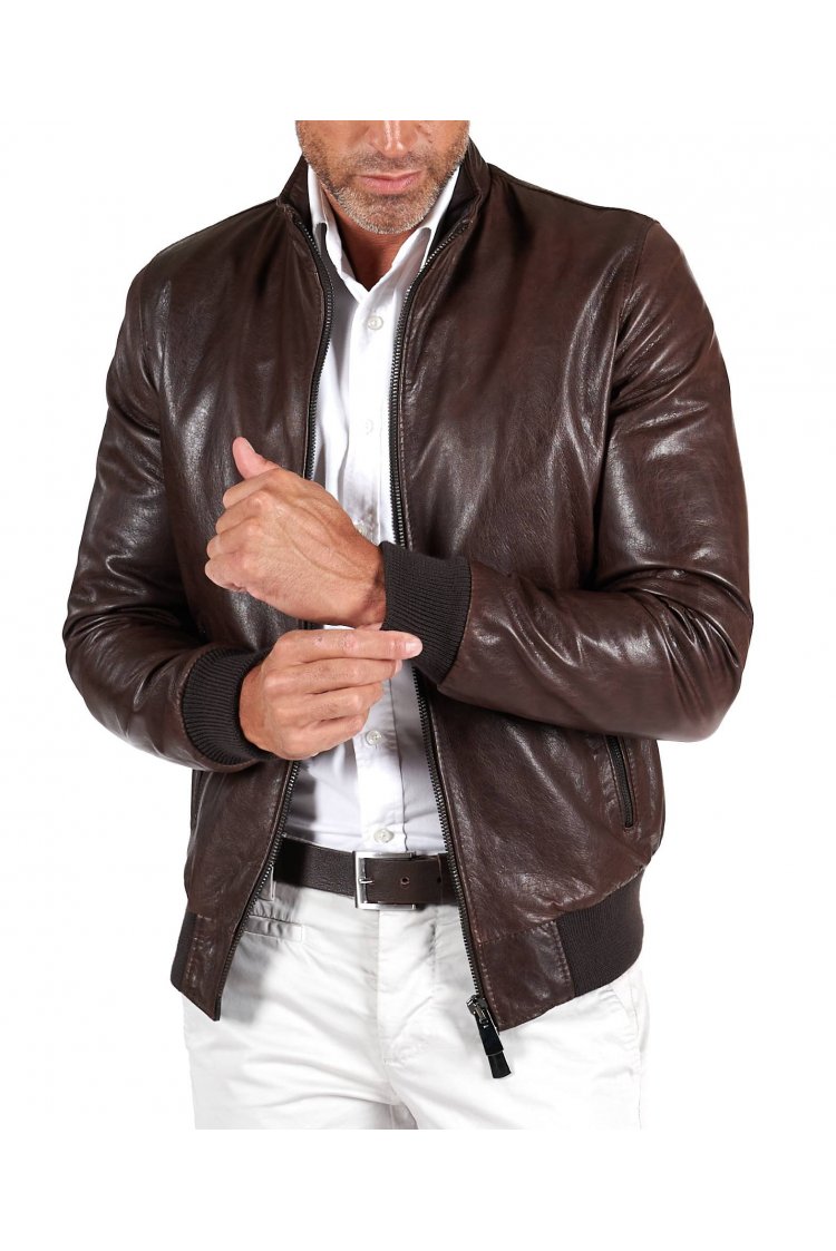 Blouson cuir marron foncé...