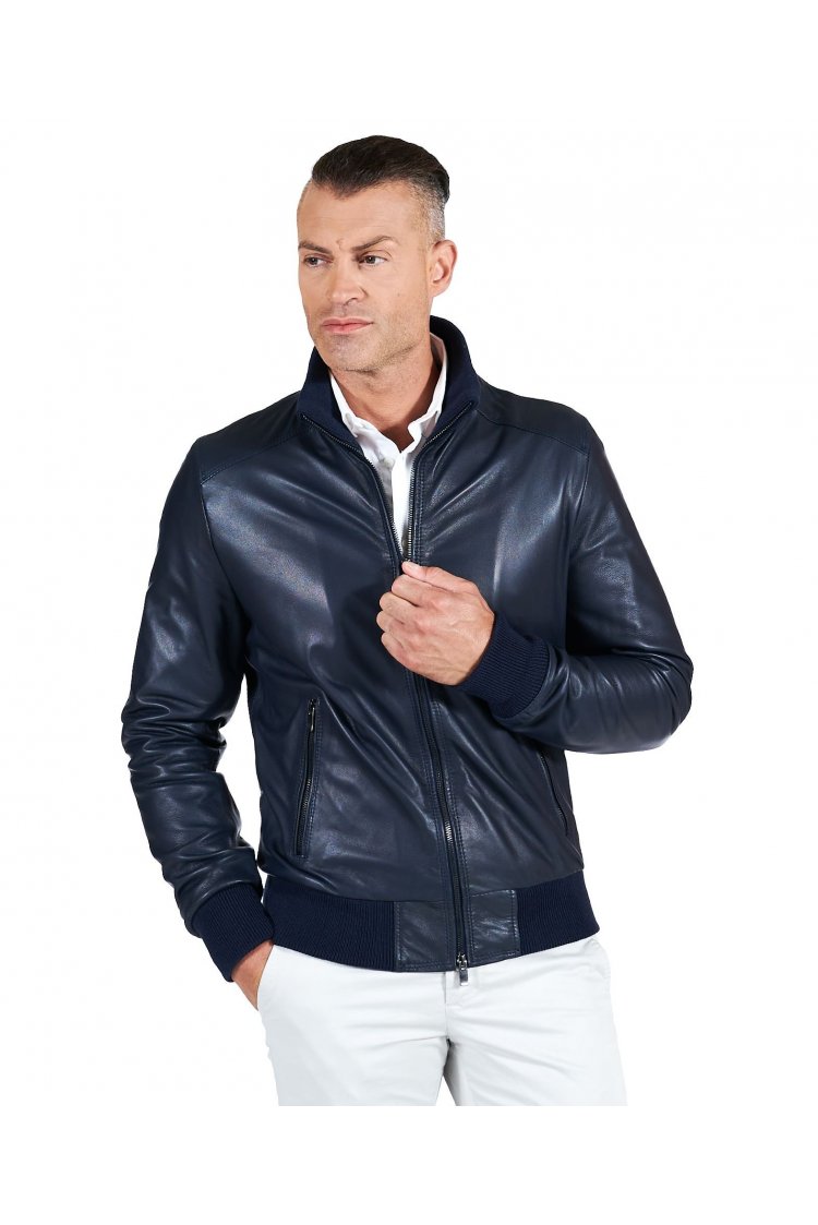 Blouson cuir bleu foncé...