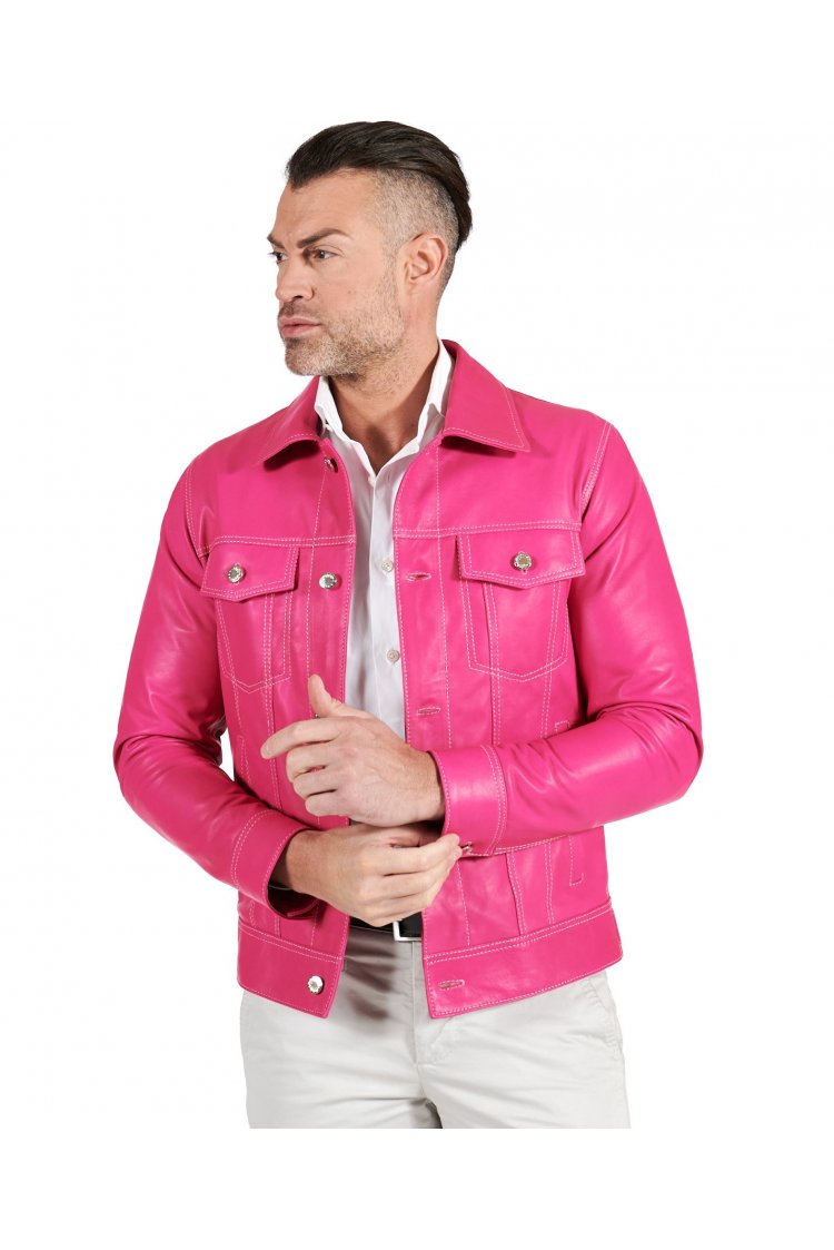 Blouson cuir fuchsia pour...