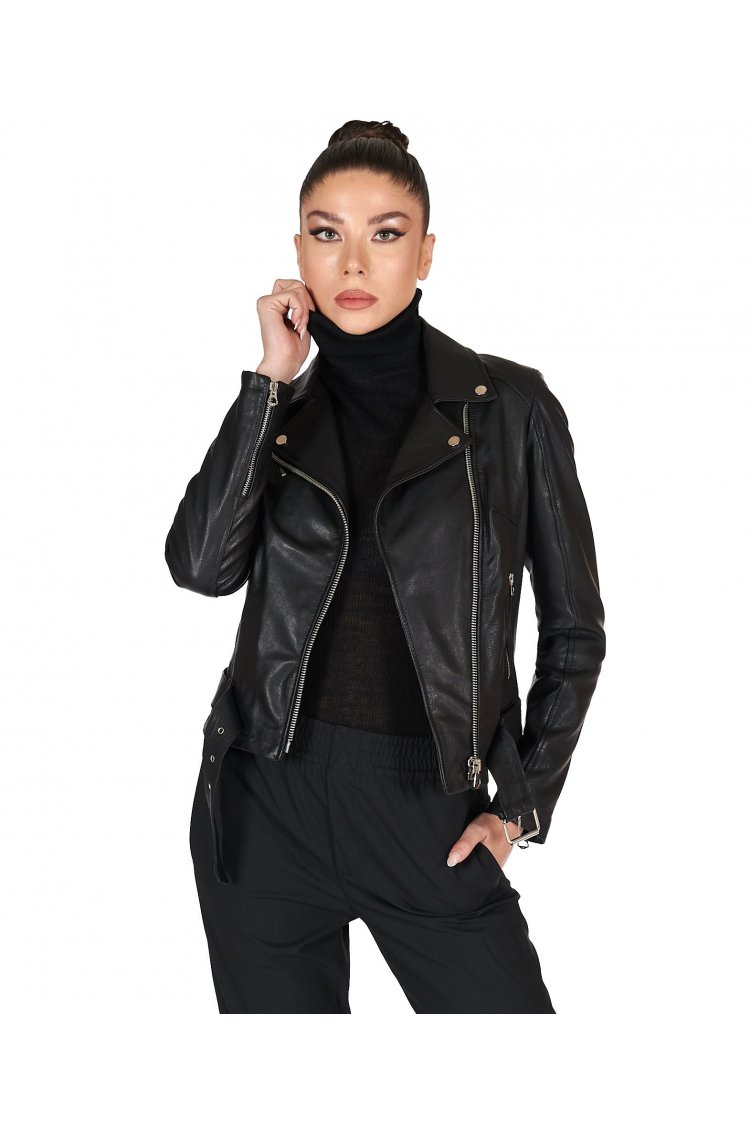 Blouson cuir végétal noir à...