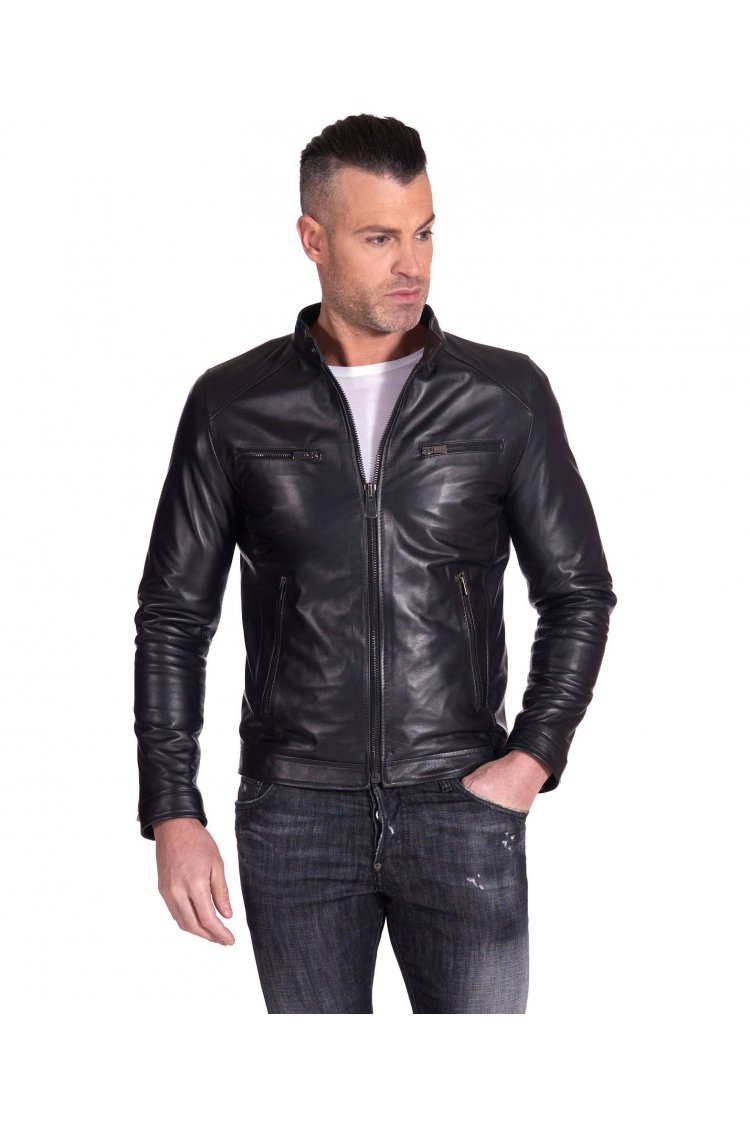 Blouson cuir noir quatre poches veste moto cuir plongé