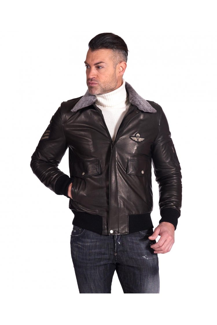 Blouson cuir noir bomber...