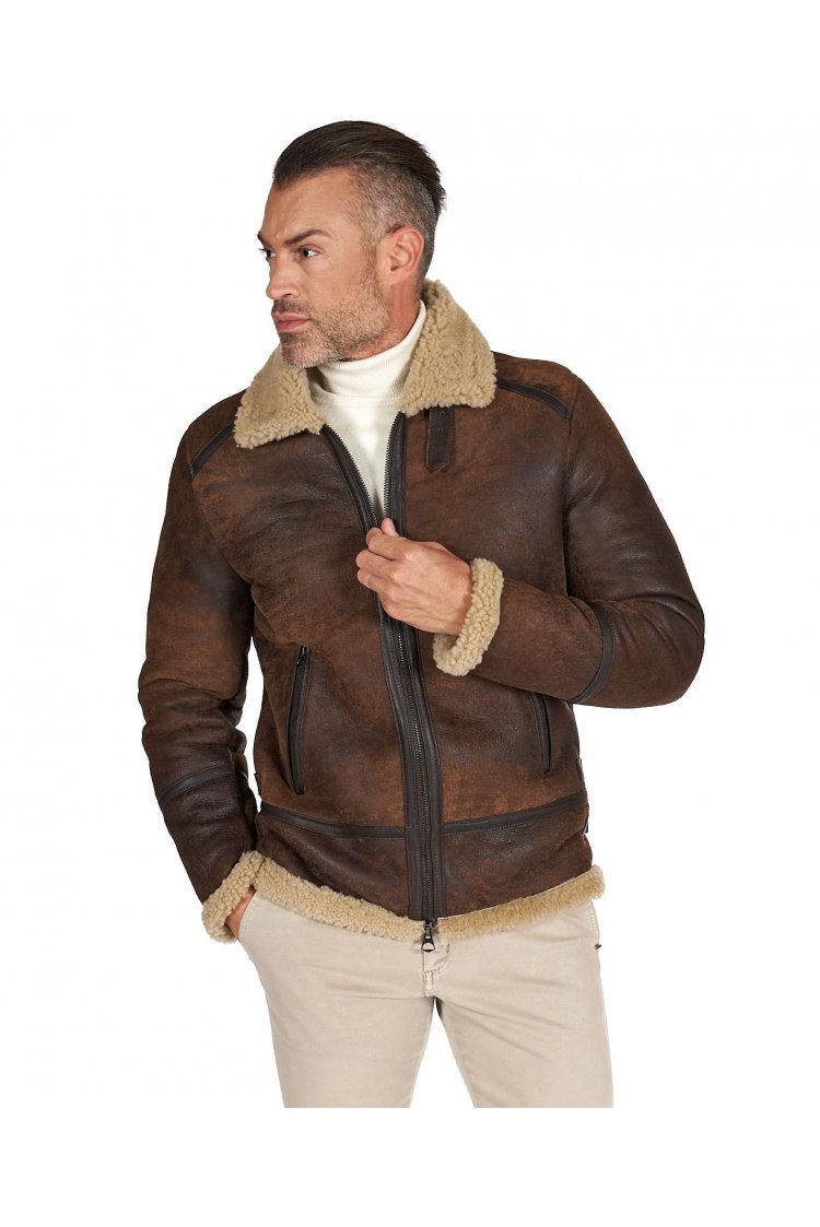 Blouson mouton marron foncé veste col chemise avec boucle