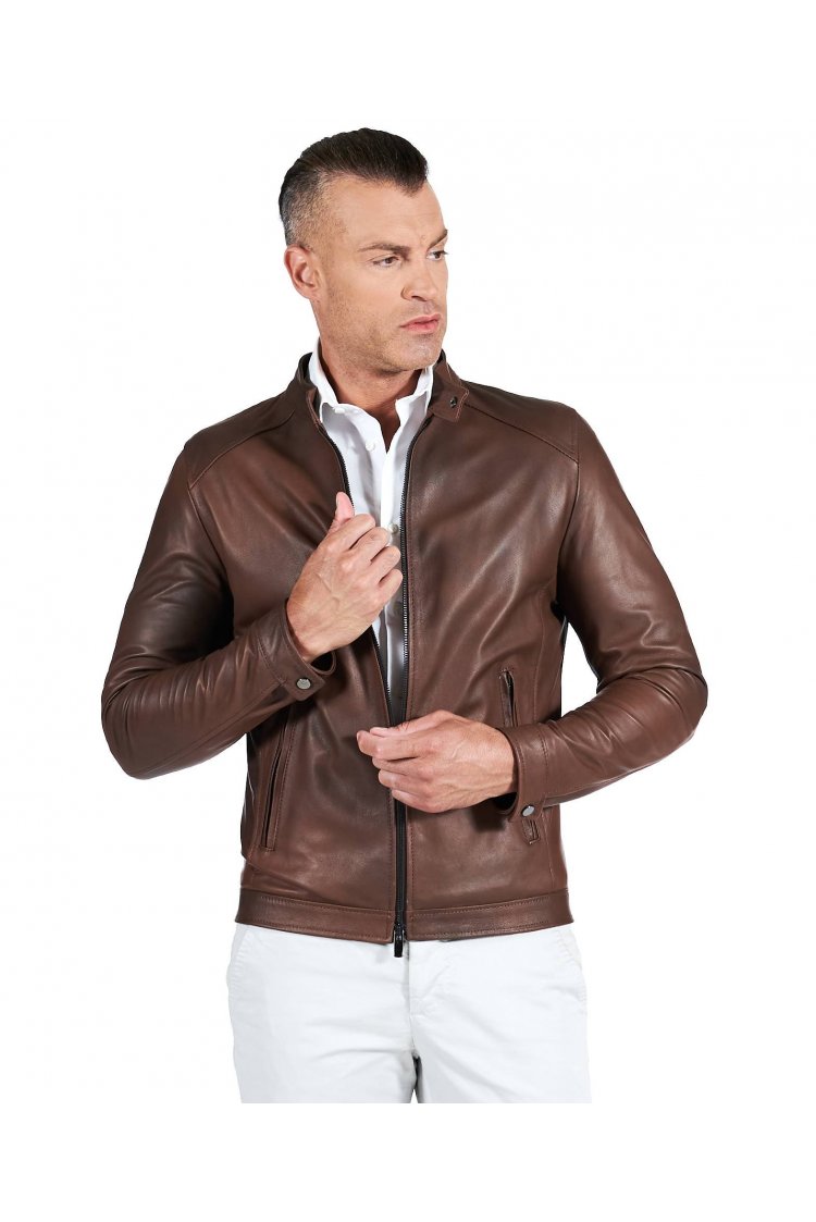 Blouson cuir marron nuagé...