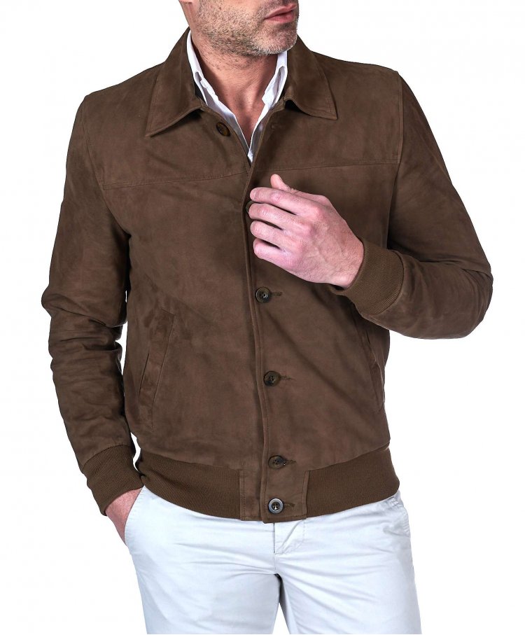 Bomber cuir taupe avec...