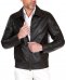 Giacca in pelle naturale marrone effetto liscio collo camicia