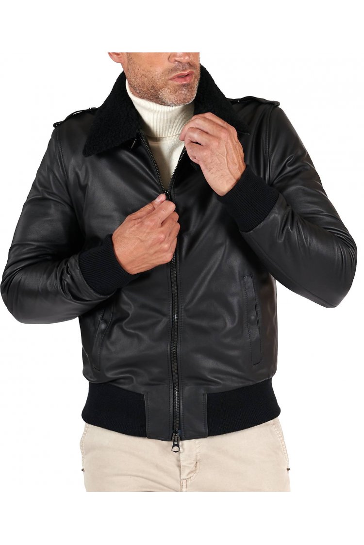 Blouson cuir noir bomber...