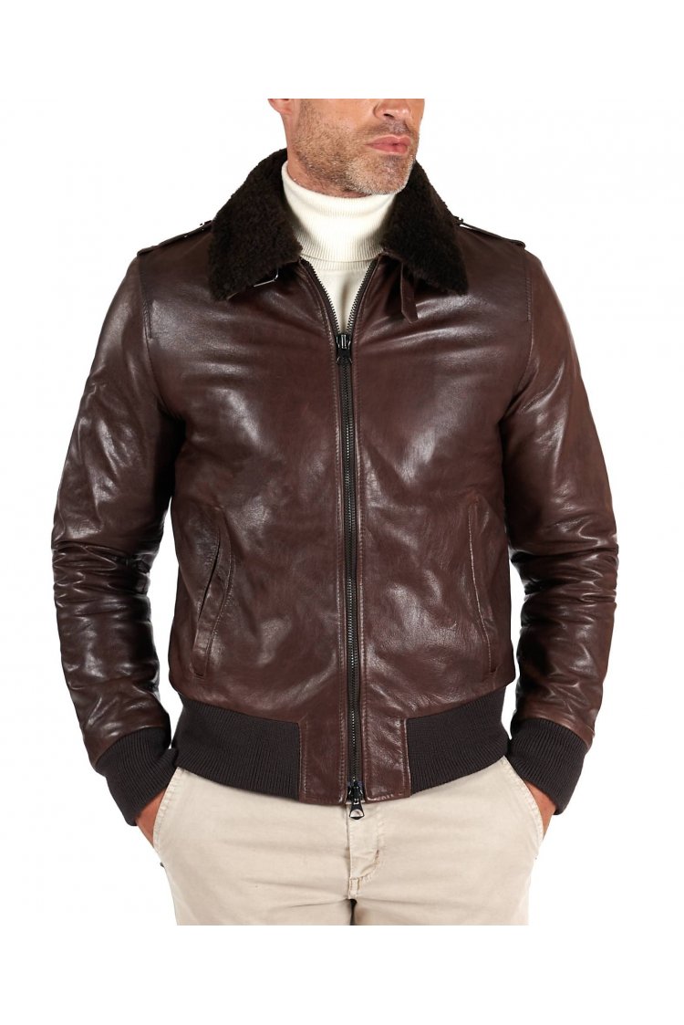 Blouson cuir marron foncé...