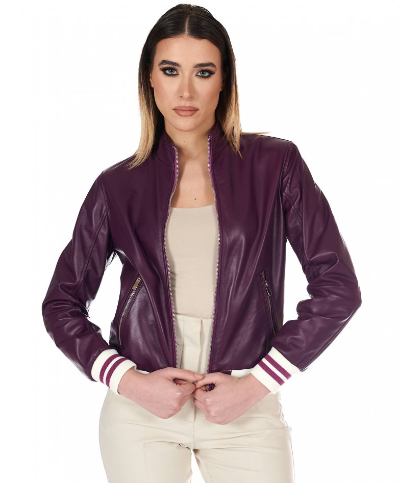 Blouson cuir femme bomber cuir femme veste cuir violet G154 D Arienzo