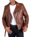 Chiodo biker in pelle cuoio con cintura effetto vintage