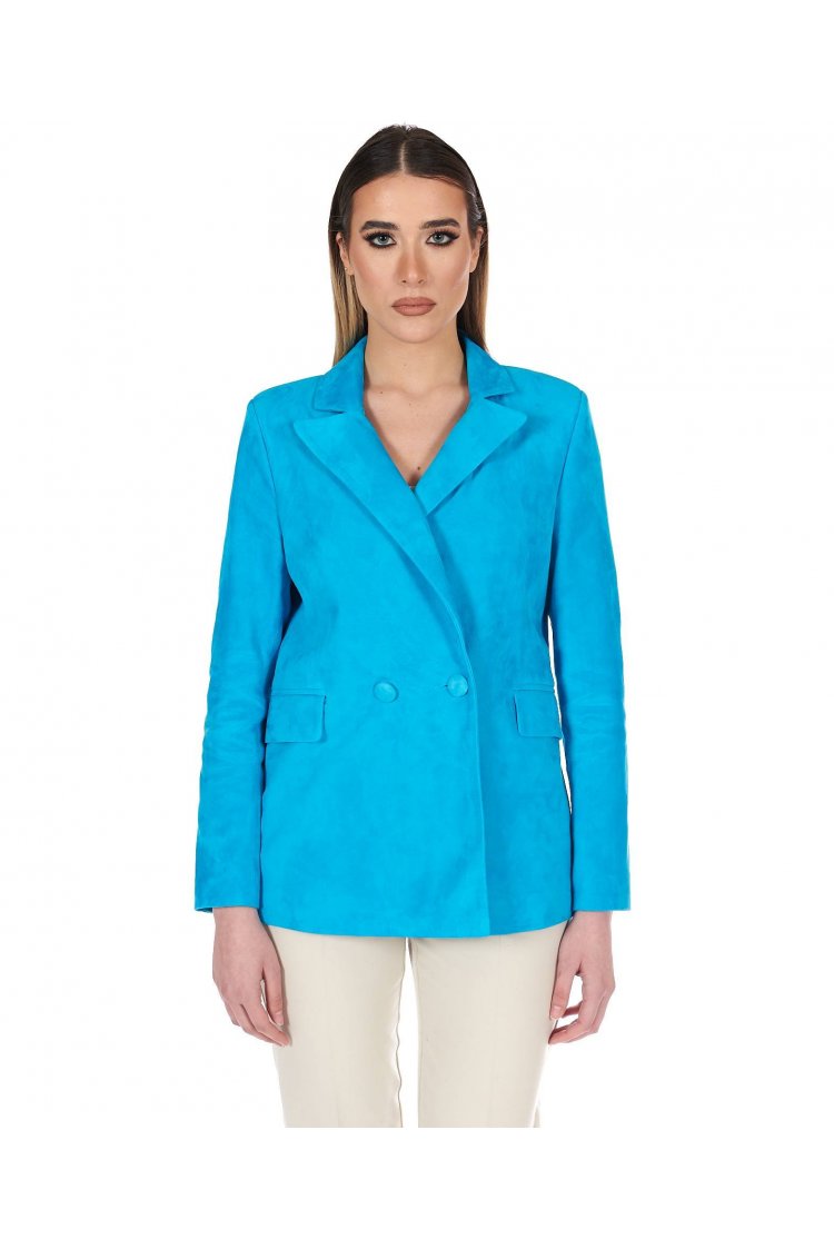 Blazer cuir daim turquoise...