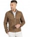 Taupe perforated suede leather biker jacket korean collar