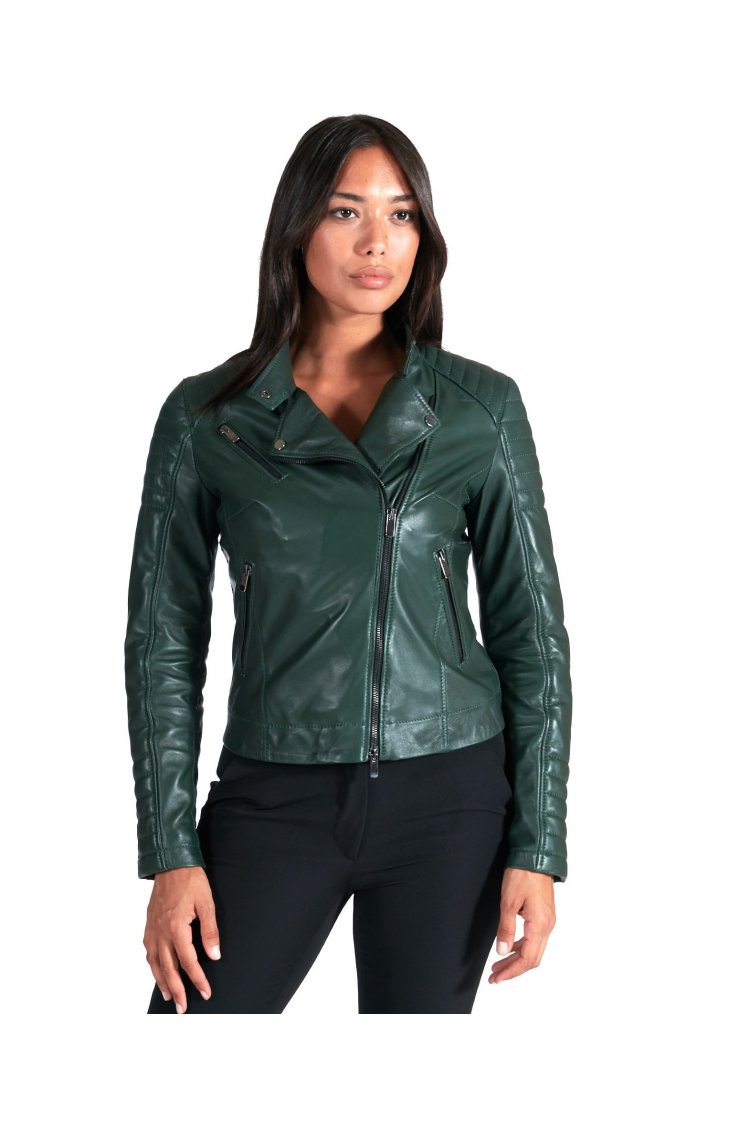 Veste cuir vert style...