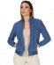 Bomber in pelle camoscio blu denim colletto coreana