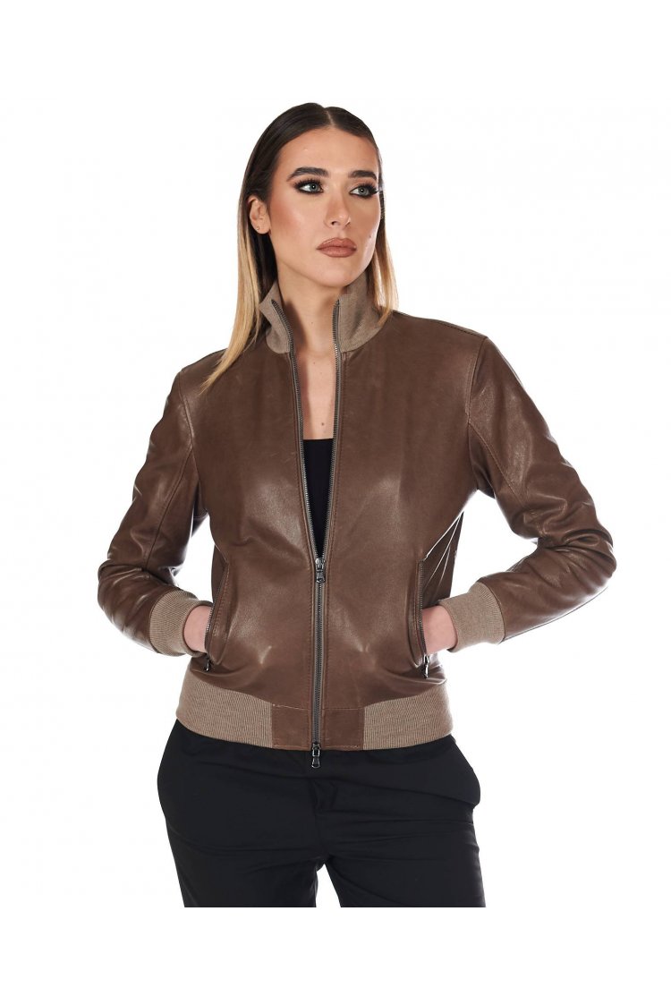 Veste bomber cuir femme blouson marron cuir vintage G155 D Arienzo