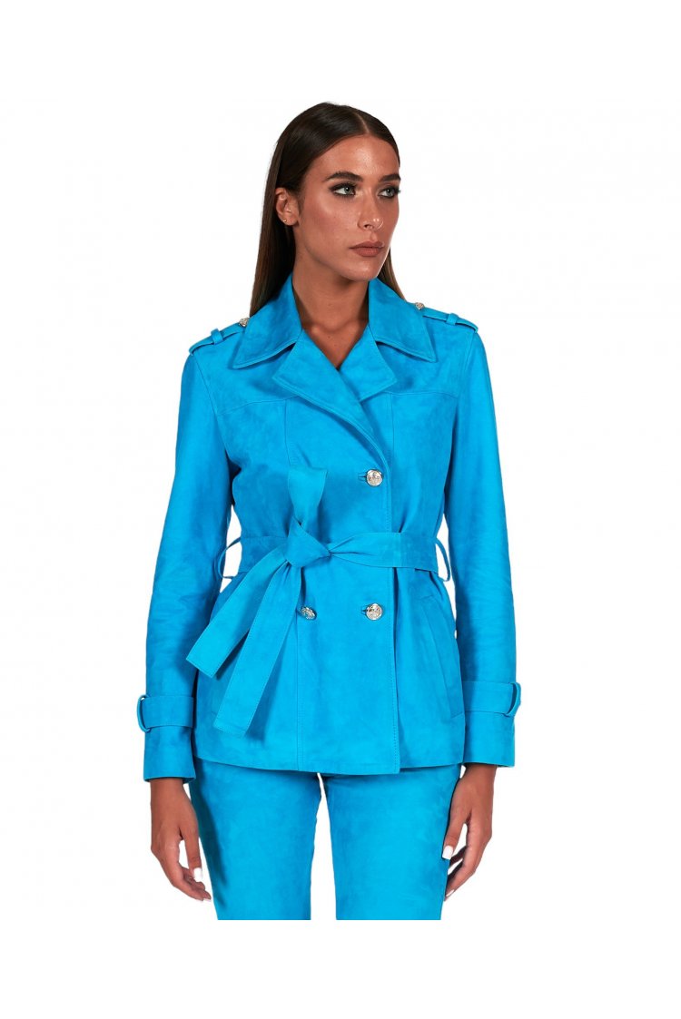 Veste en daim turquoiser à...