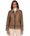 Montone shearling fango con fibbie e cerniera centrale