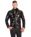 Schwarze lackleder bikerjacke mit Krokodildruck