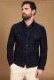 Camicia sfoderata camoscio blu con bottoni a pressione
