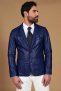 Blazer in pelle naturale bluette con due bottoni
