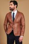 Blazer in pelle naturale cuoio con due bottoni