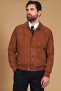 Giacca bomber in pelle camoscio color cuoio collo camicia