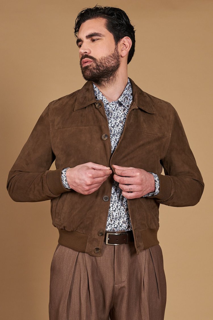 Bomber cuir taupe avec...