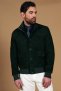 Giacca bomber in pelle camoscio verde con bottoni e tasconi