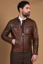 Giacca in pelle marrone effetto vintage quattro tasche