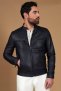 Giacca in pelle nappa blu scuro quattro tasche effetto liscio