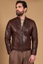 Dark brown lamb leather vintage biker jacket korean collar