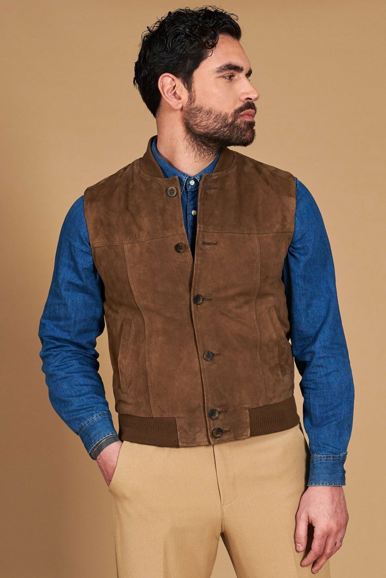 Gilet en cuir suédé taupe...
