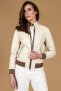 Bomber in pelle color crema con profili color fango