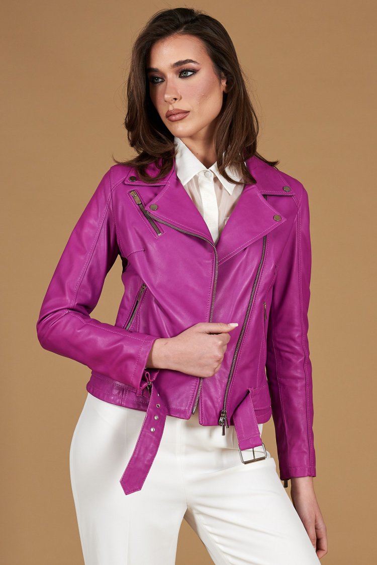 Blouson cuir naturel lilas...