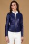 Giacca in pelle naturale bluette girocollo effetto liscio
