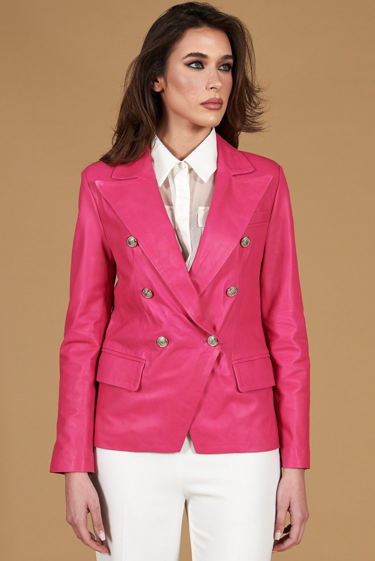 Blazer cuir naturel fuchsia...