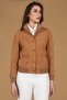 Bomber in pelle camoscio beige con bottoni