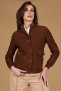 Bomber in pelle camoscio marrone con bottoni