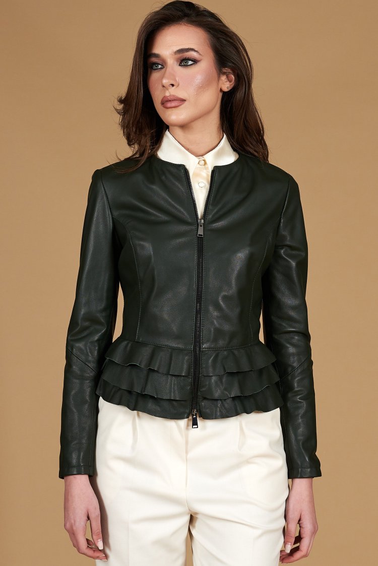 Vest cuir naturel vert avec...