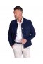 Giacca in pelle camoscio blu bottoni a pressione collo camicia