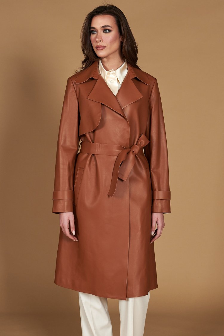 Manteau cuir cognac à...