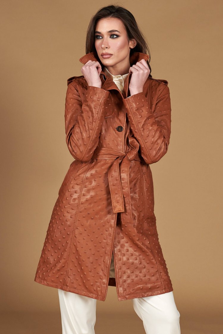 Manteau cuir cognac à...
