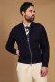 Giacca Bomber in pelle camoscio blu due tasche