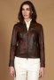 Giacca biker in pelle naturale marrone effetto liscio