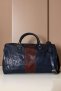 Borsone da viaggio in pelle blu marrone con chiusura zip